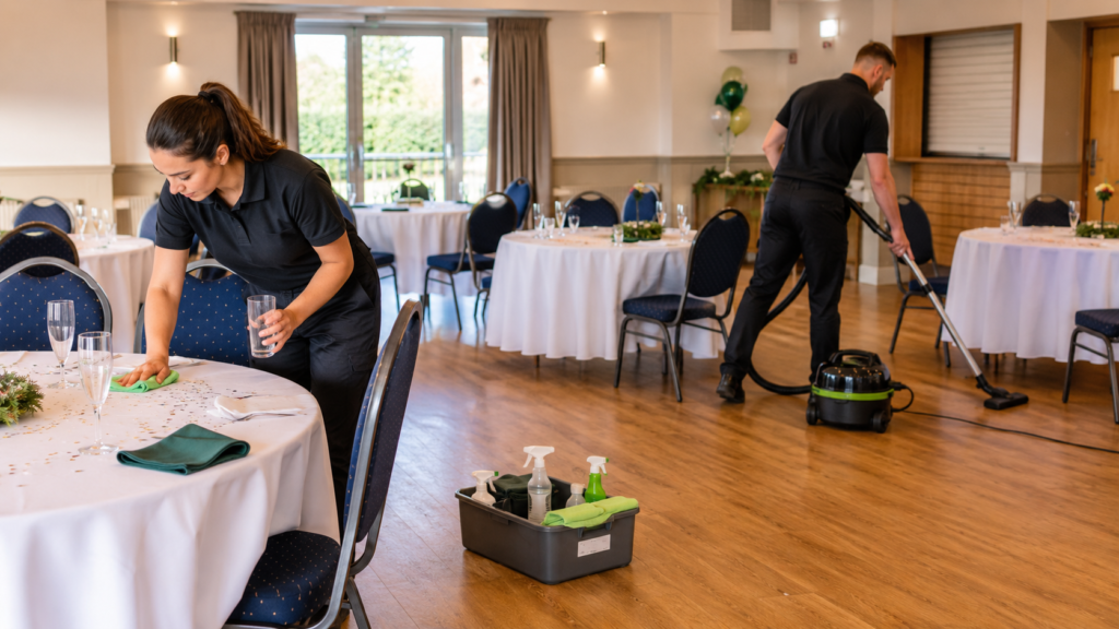 Professional cleaners cleaning a venue after an event in Walsall
